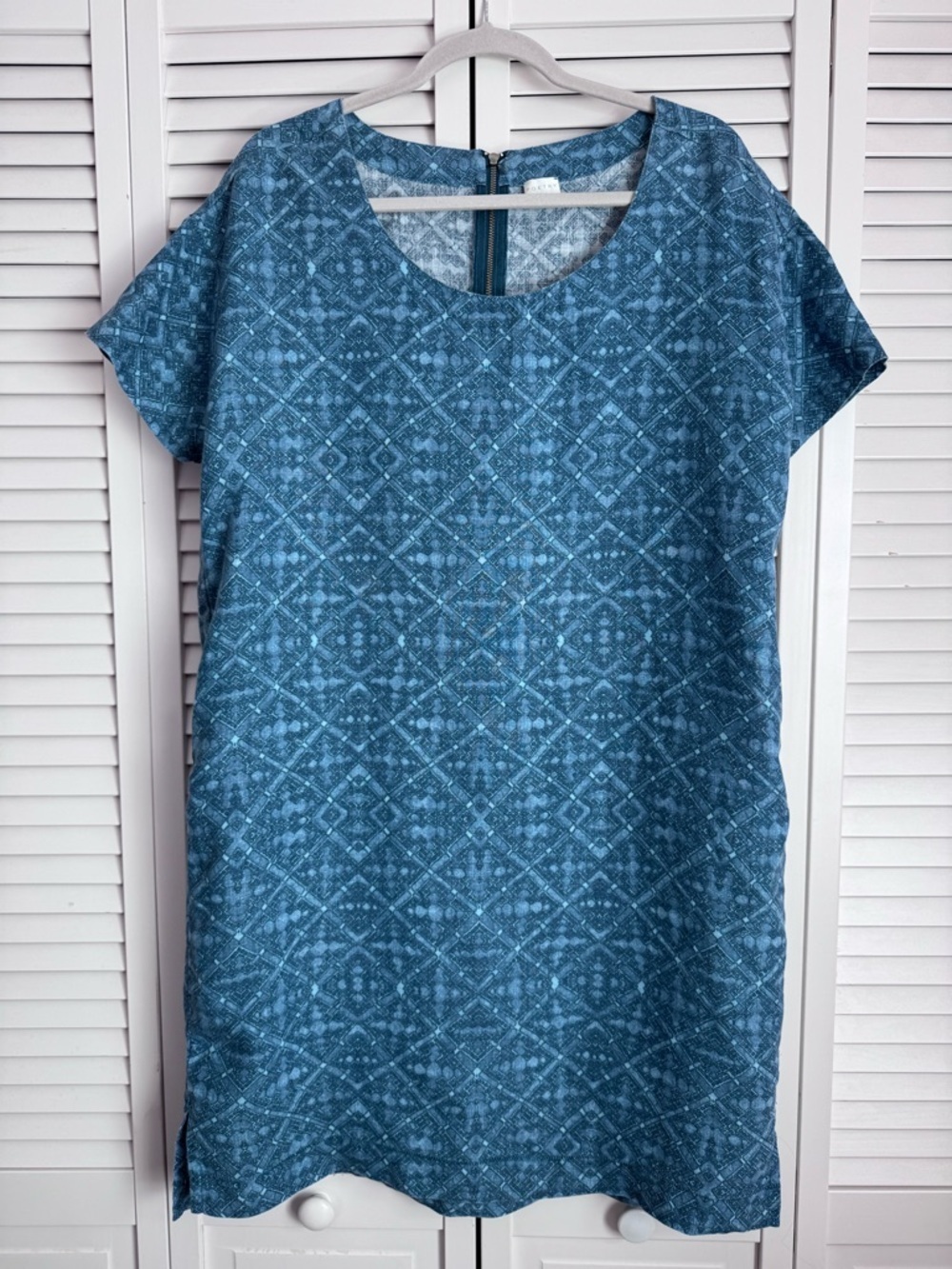 Poetry Linen Blue Shift Dress Short Sleeves Relaxed Fit Coastal Travel Size 12